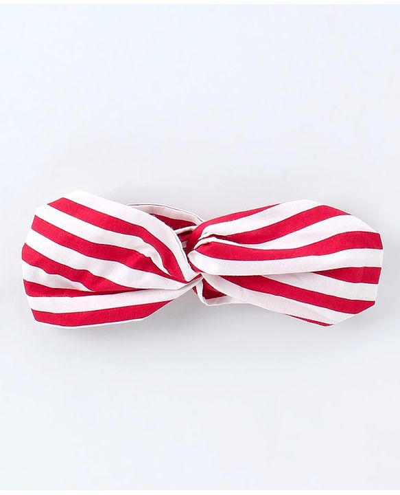 Pine Kids Sleeveless Stripe Biowash Frock With Headband - Red White