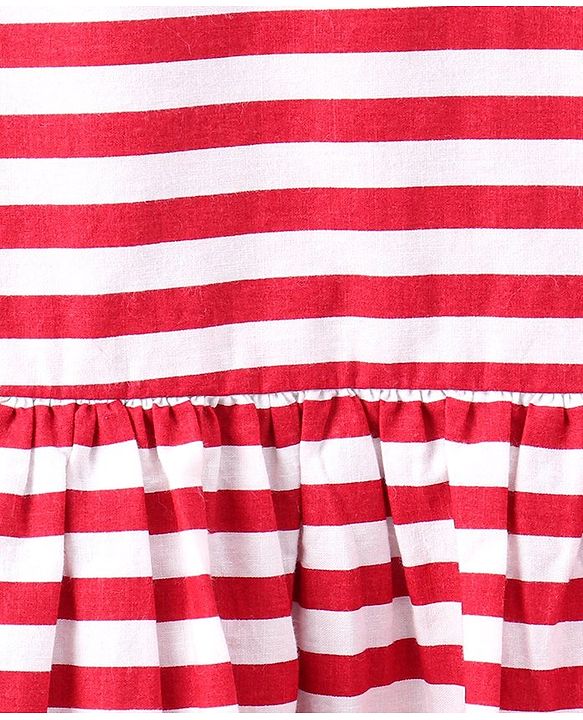 Pine Kids Sleeveless Stripe Biowash Frock With Headband - Red White