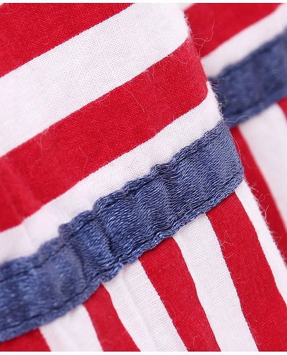 Pine Kids Sleeveless Stripe Biowash Frock With Headband - Red White