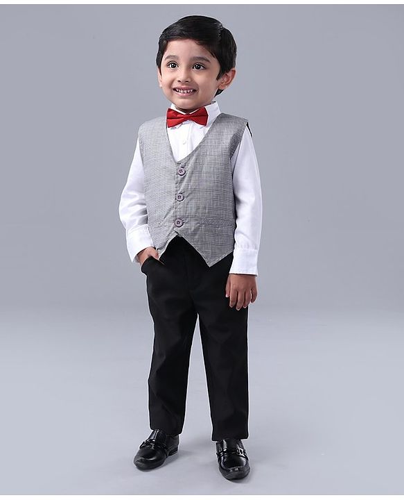 Babyhug Full Sleeves 3 Piece Party Suit - Grey