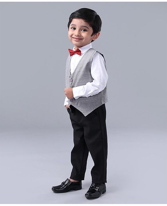 Babyhug Full Sleeves 3 Piece Party Suit - Grey