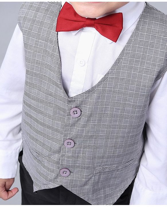 Babyhug Full Sleeves 3 Piece Party Suit - Grey