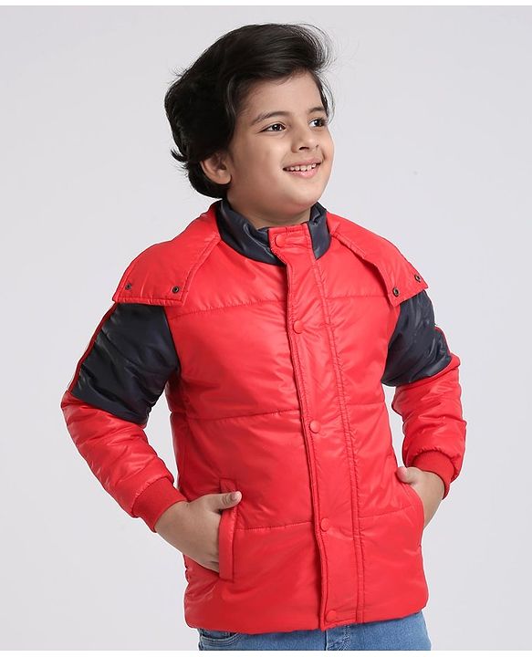 Pine Kids  Medium Winter Full Sleeves Padded Jacket With Neck Band- Red