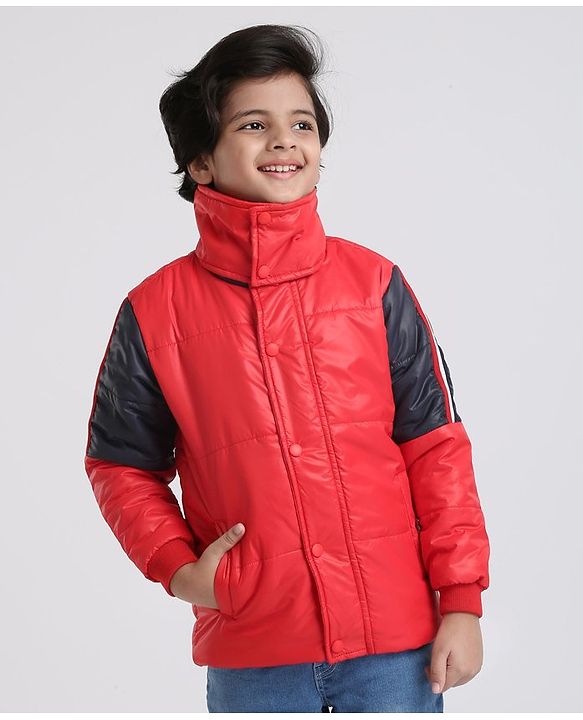 Pine Kids  Medium Winter Full Sleeves Padded Jacket With Neck Band- Red