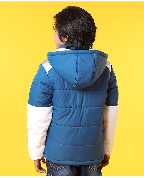Pine Kids Full Sleeves Padded Hooded Jacket - Blue White