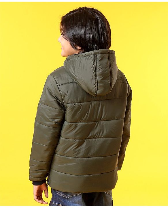 Pine Kids Full Sleeves Hooded Padded Jacket - Olive Green