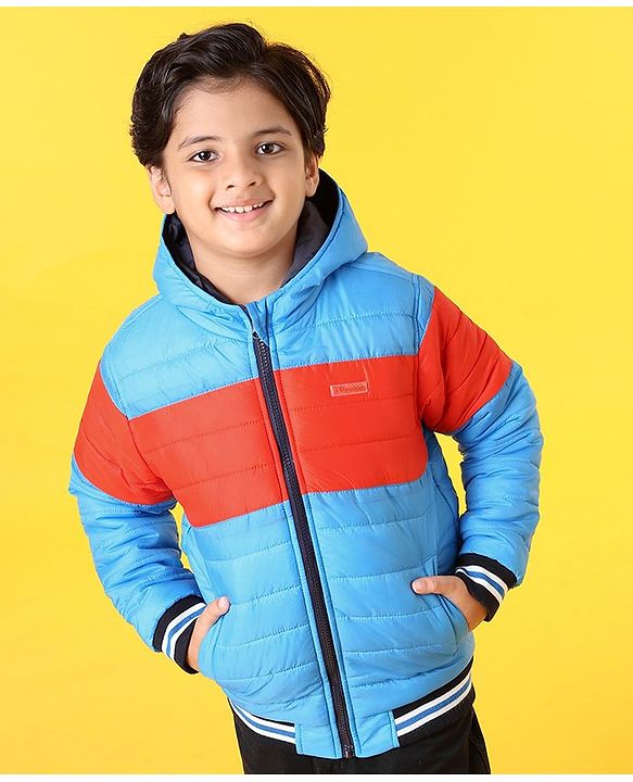 Pine Kids Full Sleeves Color Block Hooded Jacket - Blue