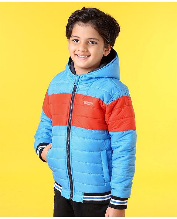 Pine Kids Full Sleeves Color Block Hooded Jacket - Blue