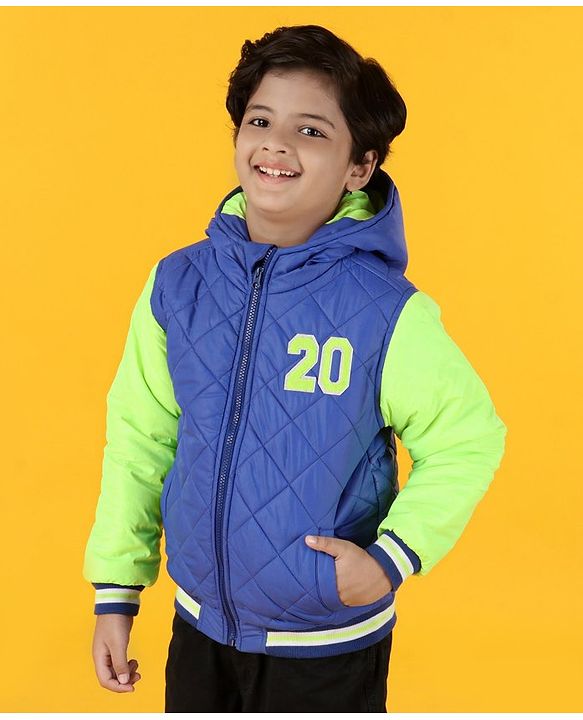 Pine Kids Medium Winter Full Sleeves Hooded Padded Jacket Numeric 20 Patch - Blue Green