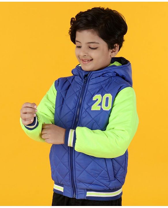 Pine Kids Medium Winter Full Sleeves Hooded Padded Jacket Numeric 20 Patch - Blue Green