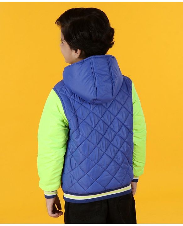 Pine Kids Medium Winter Full Sleeves Hooded Padded Jacket Numeric 20 Patch - Blue Green