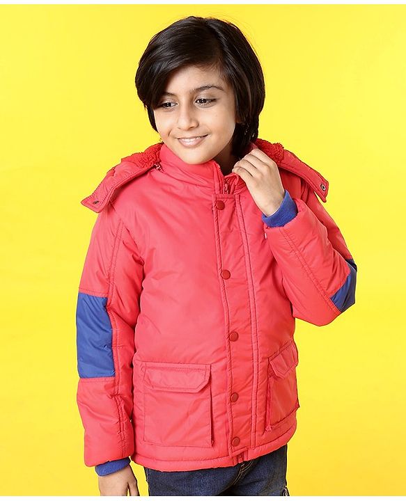Pine Kids Full Sleeves Jackets with Detachable Hoodie - Red