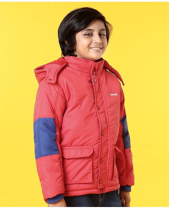 Pine Kids Full Sleeves Jackets with Detachable Hoodie - Red