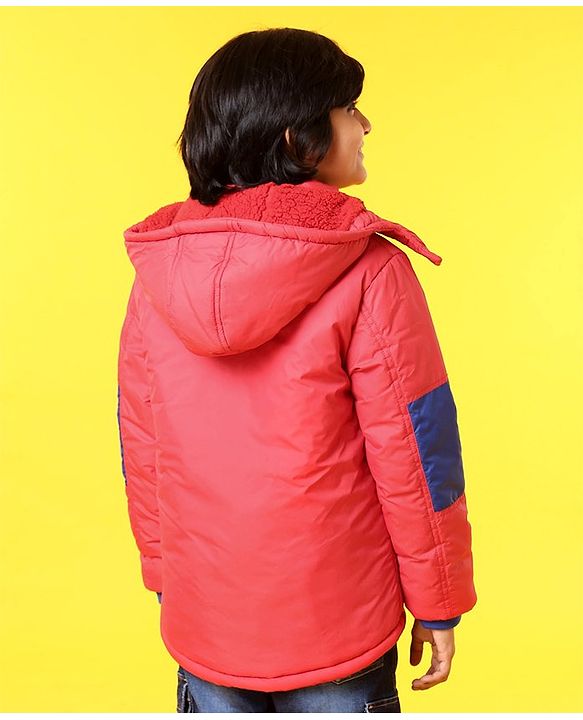 Pine Kids Full Sleeves Jackets with Detachable Hoodie - Red