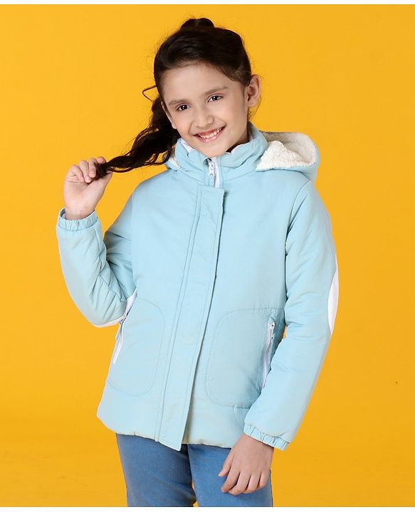 Pine Kids Full Sleeves Medium Winter Padded Jacket with Hoodie - Blue