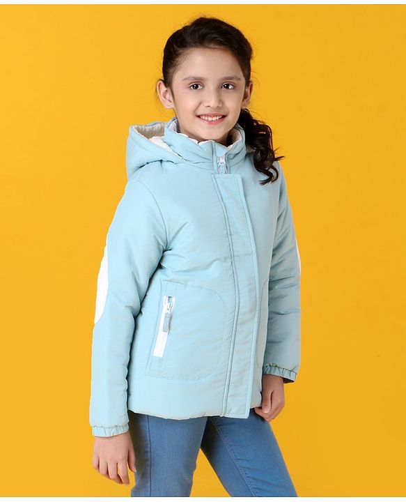 Pine Kids Full Sleeves Medium Winter Padded Jacket with Hoodie - Blue