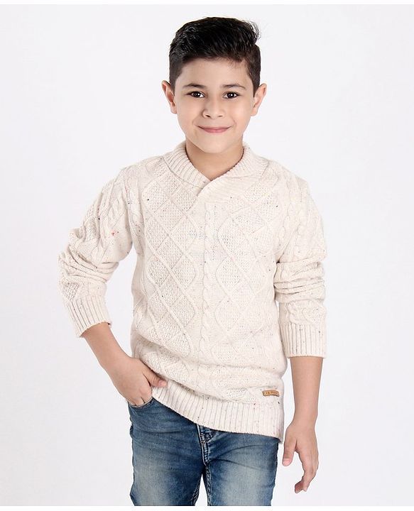 Pine Kids Full Sleeves Cable Knit Sweater - White