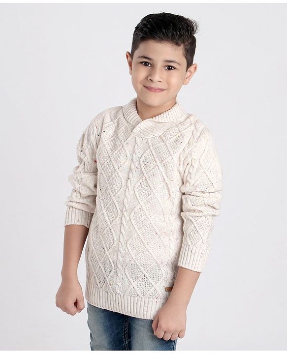 Pine Kids Full Sleeves Cable Knit Sweater - White