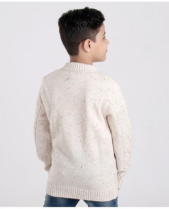 Pine Kids Full Sleeves Cable Knit Sweater - White