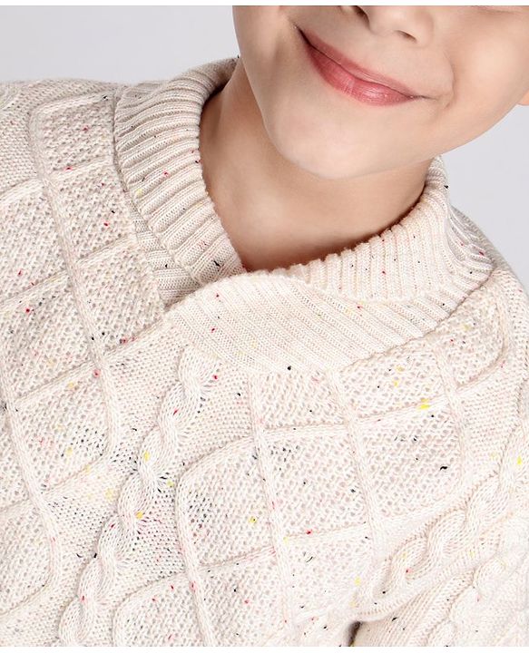 Pine Kids Full Sleeves Cable Knit Sweater - White