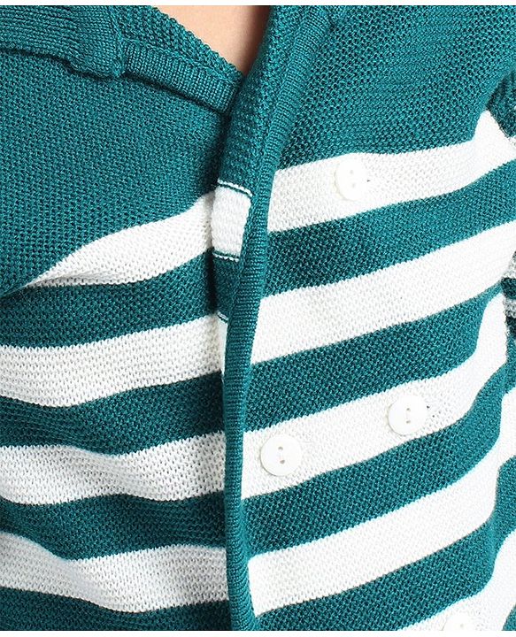 Pine Kids Full Sleeves Front Open Striped Sweater - Green