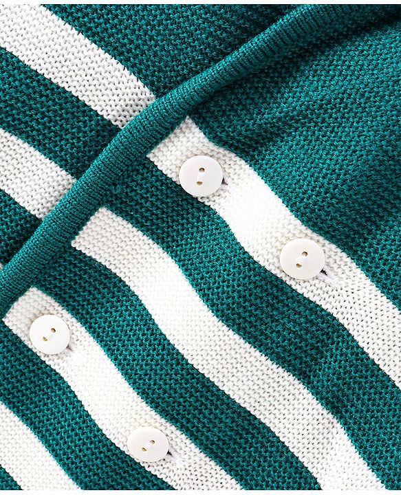 Pine Kids Full Sleeves Front Open Striped Sweater - Green