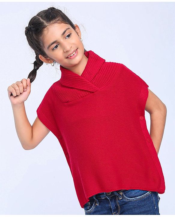 Pine Kids Half Sleeves Shawl Collar Light Winter Sweater - Red