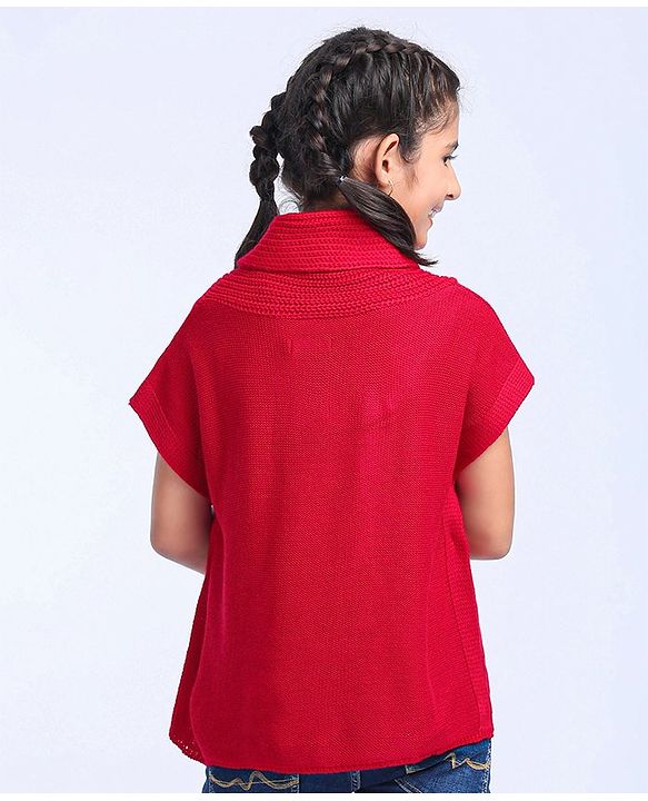 Pine Kids Half Sleeves Shawl Collar Light Winter Sweater - Red