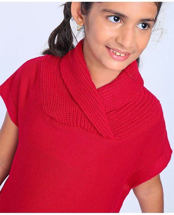 Pine Kids Half Sleeves Shawl Collar Light Winter Sweater - Red