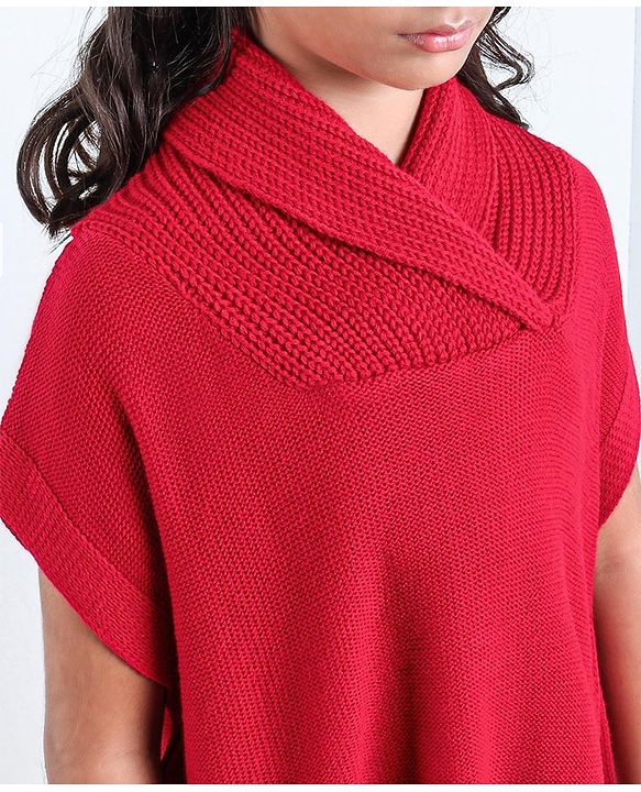 Pine Kids Half Sleeves Shawl Collar Light Winter Sweater - Red