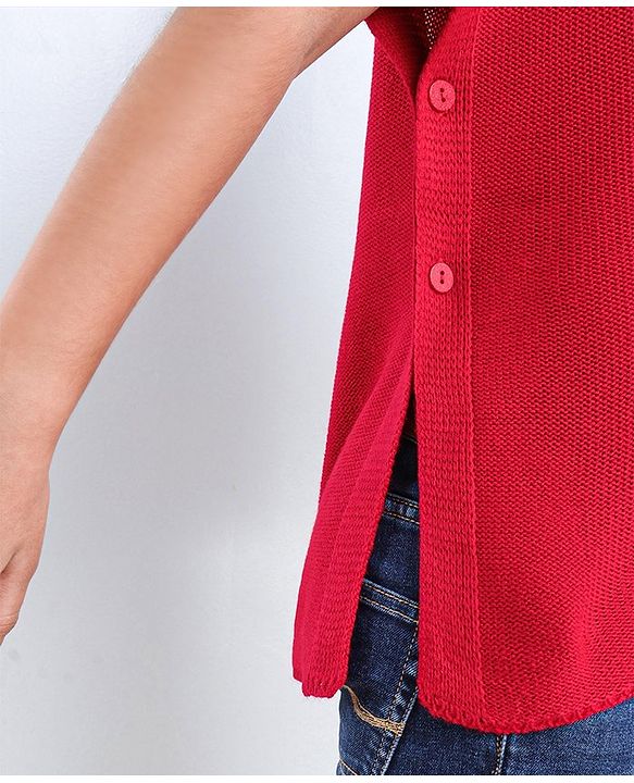 Pine Kids Half Sleeves Shawl Collar Light Winter Sweater - Red