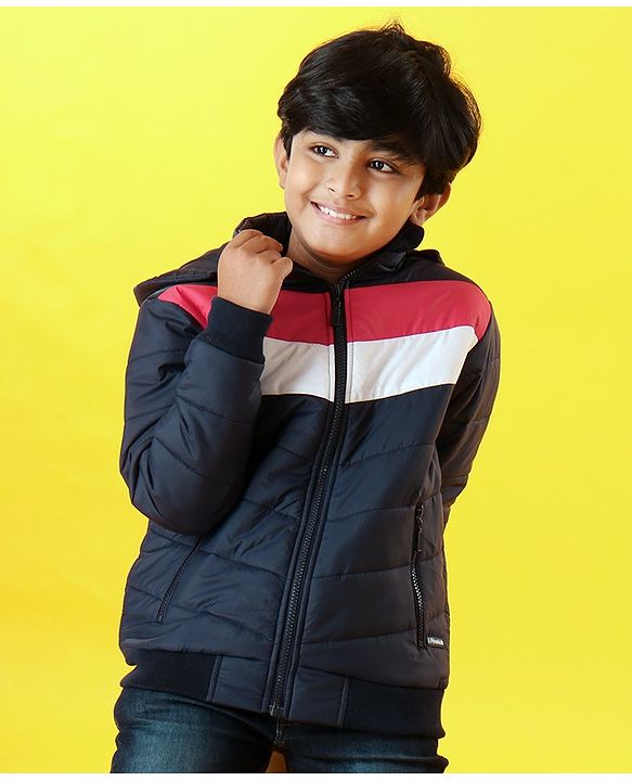 Pine Kids Full Sleeves Padded Hoodie - Navy