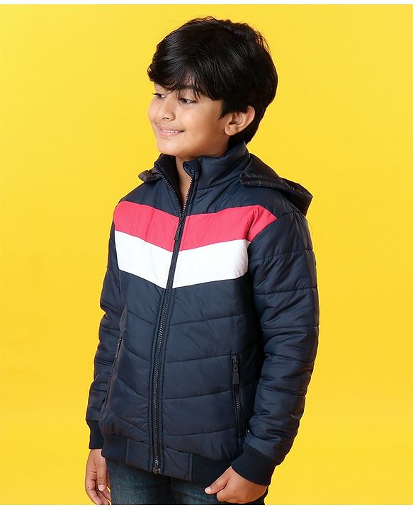 Pine Kids Full Sleeves Padded Hoodie - Navy