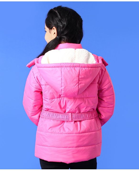 Pine Kids Medium Winter Full Sleeve Hooded Padded Jacket with Belt - Pink
