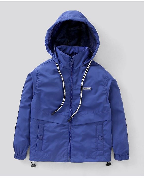 Pine Kids Full Sleeves Hooded Jacket Solid & Tape Applique - Blue