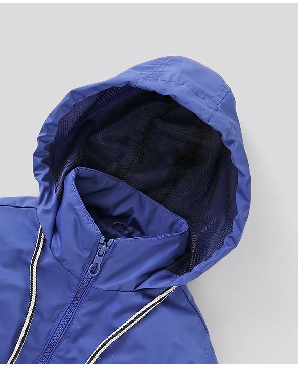 Pine Kids Full Sleeves Hooded Jacket Solid & Tape Applique - Blue