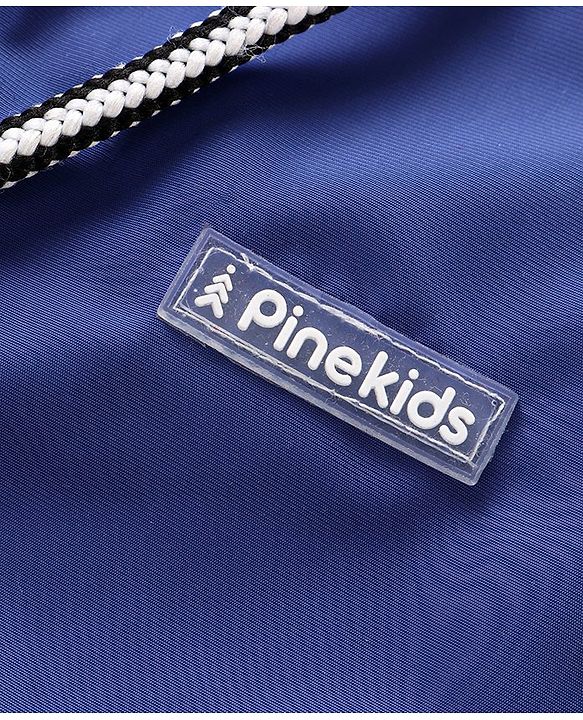 Pine Kids Full Sleeves Hooded Jacket Solid & Tape Applique - Blue