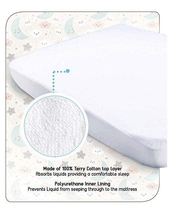 Babyhug Soft Terry Breathable & Waterproof Mattress Protector Fitted Cover Sheet - White
