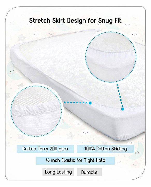 Babyhug Soft Terry Breathable & Waterproof Mattress Protector Fitted Cover Sheet - White