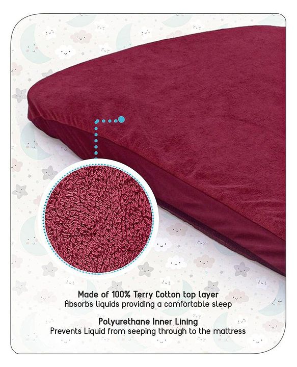 Babyhug Soft Terry Breathable & Waterproof Mattress Protector Fitted Cover Sheet - Maroon