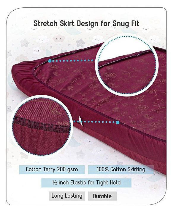 Babyhug Soft Terry Breathable & Waterproof Mattress Protector Fitted Cover Sheet - Maroon