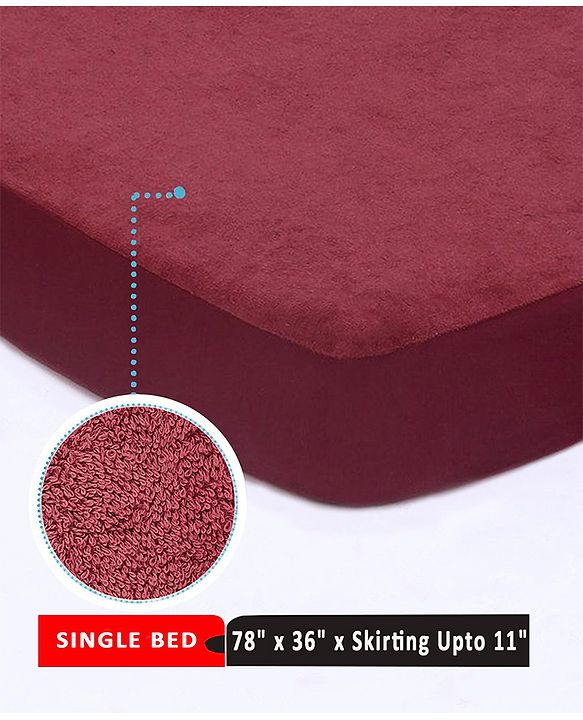 Babyhug Soft Terry Breathable & Waterproof Mattress Protector Fitted Cover Sheet - Maroon