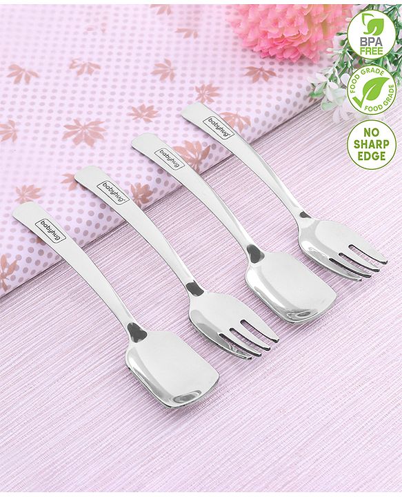 Babyhug Stainless Steel Ice Cream Spoon & Fork Set of 4 - Silver