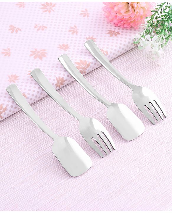 Babyhug Stainless Steel Ice Cream Spoon & Fork Set of 4 - Silver