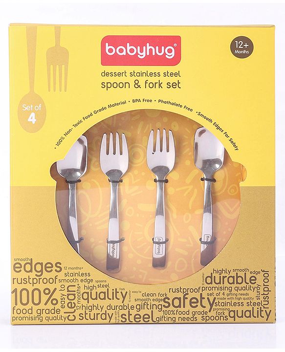 Babyhug Stainless Steel Ice Cream Spoon & Fork Set of 4 - Silver