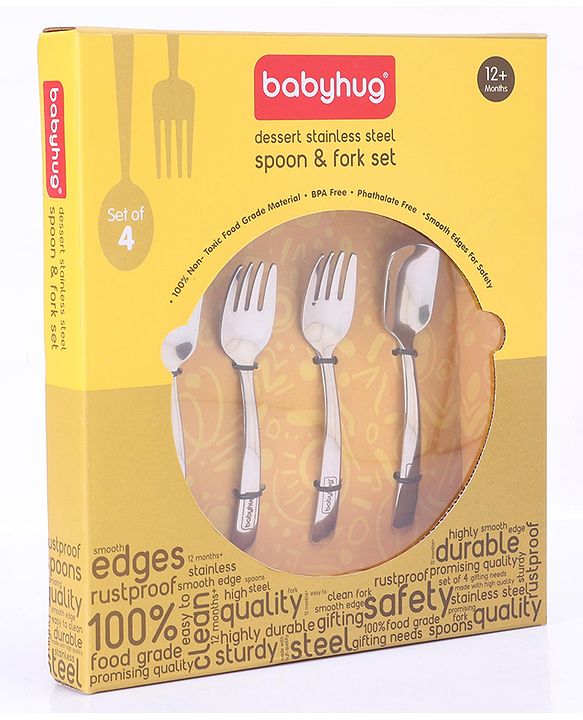 Babyhug Stainless Steel Ice Cream Spoon & Fork Set of 4 - Silver