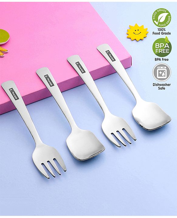 Pine Kids Stainless Steel Spoon & Fork Pack of 4 - Length 15 cm Each
