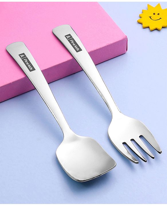 Pine Kids Stainless Steel Spoon & Fork Pack of 4 - Length 15 cm Each