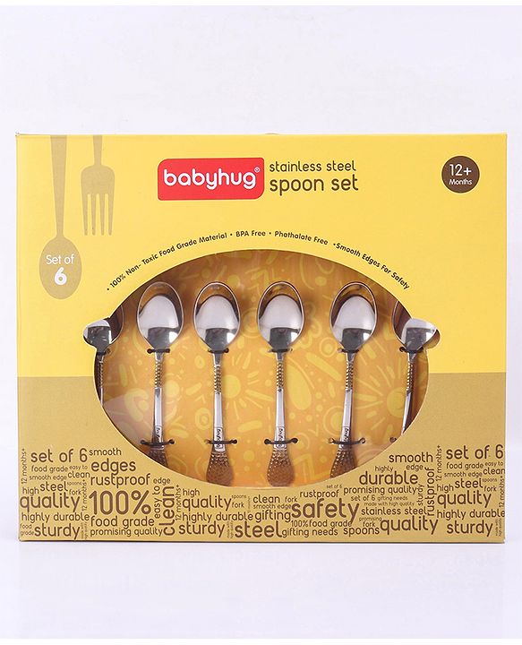 Babyhug Stainless Steel Spoon Set of 6 - Silver