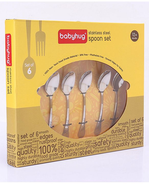 Babyhug Stainless Steel Spoon Set of 6 - Silver